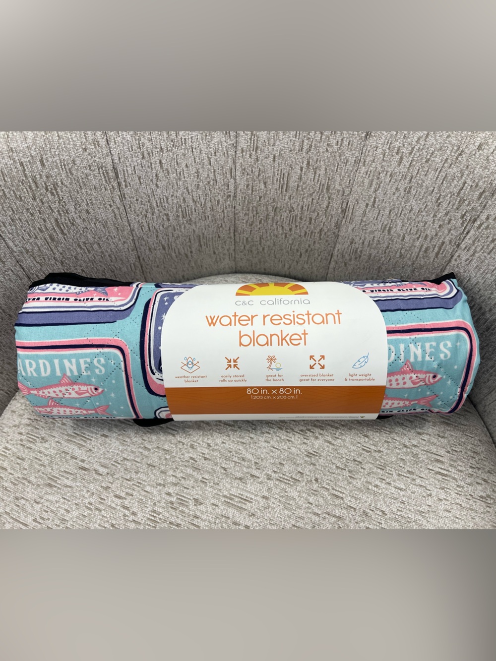 Coastal Sardines Water Resistant Picnic Beach Blanket 80x80